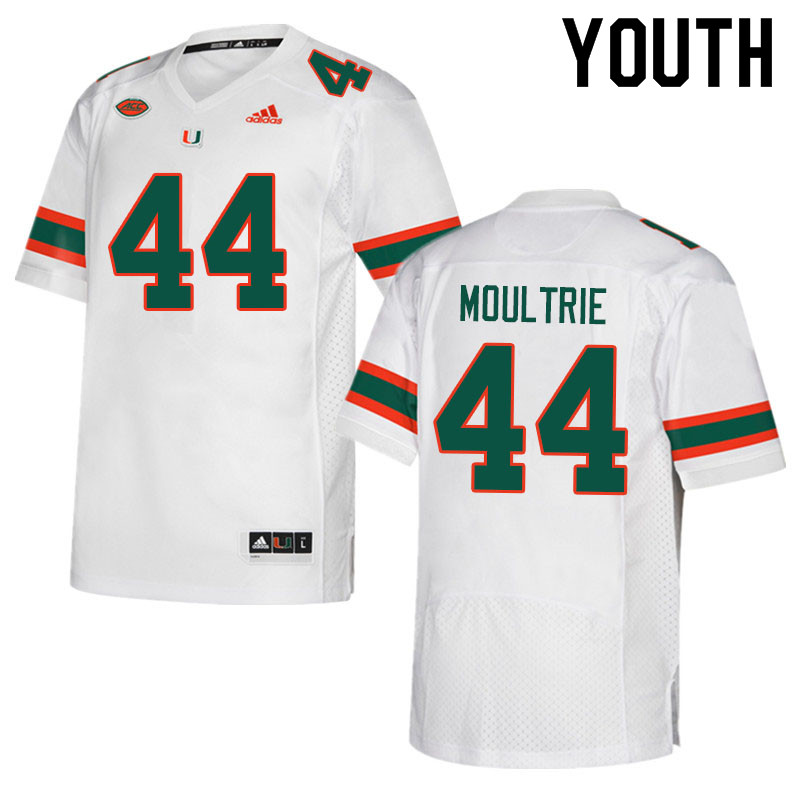 Youth #44 Antonio Moultrie Miami Hurricanes College Football Jerseys Sale-White - Click Image to Close